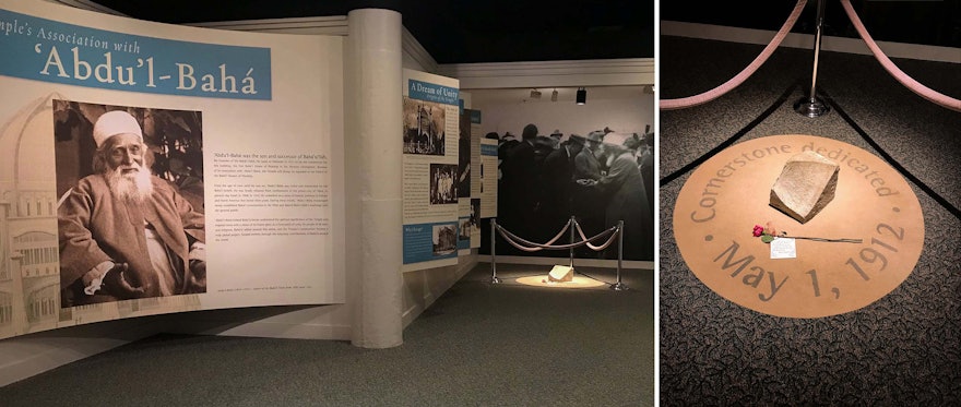 An exhibit about the temple’s connection to ‘Abdu’l-Bahá was presented. The cornerstone of the temple, placed by ‘Abdu’l-Bahá during His historic sojourn in North America in 1912, can be seen in these images.