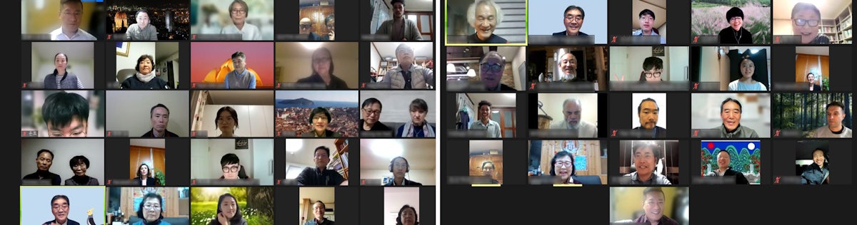 Seen here is a centenary gathering in South Korea held over video conferencing.