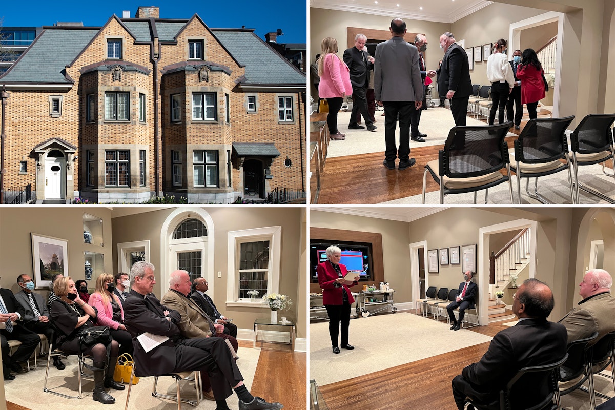 Government officials and religious leaders attending a reception hosted by the Bahá’í National Spiritual Assembly of Canada at the former home of May and William Sutherland Maxwell, where ‘Abdu’l-Bahá stayed for four days during His visit to Montreal, Canada.