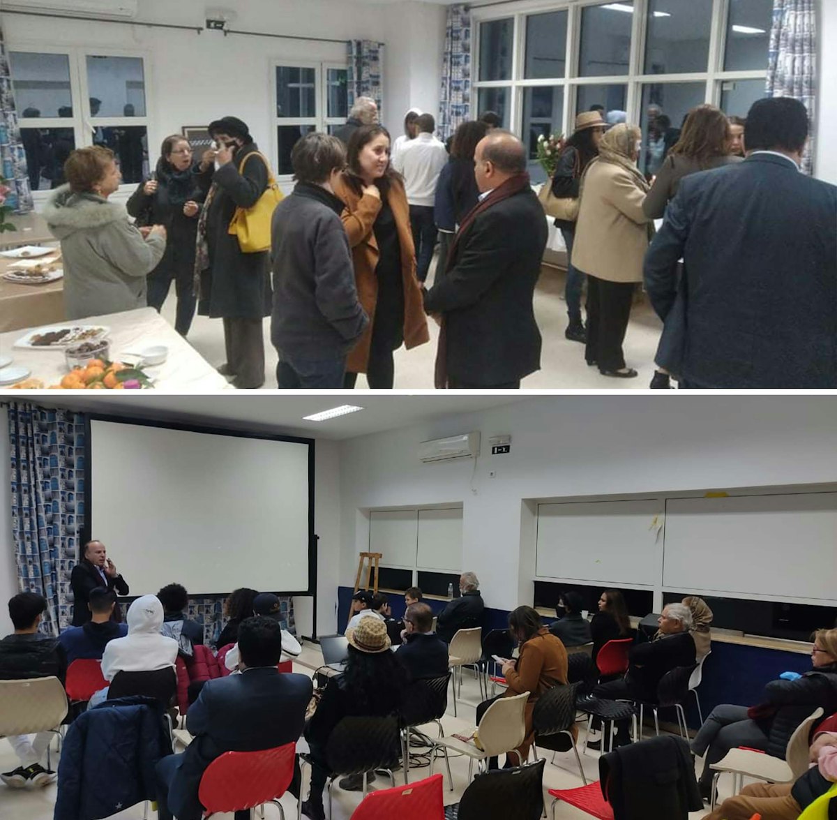 A screening of Exemplar in Tunisia. Participants discussed ‘Abdu’l-Bahá’s exemplary life after the screening (top).