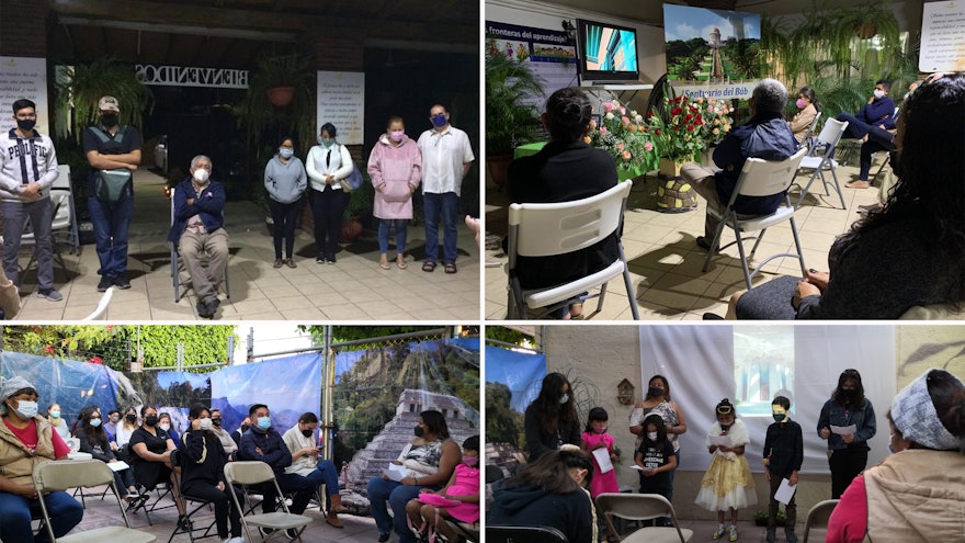 Participants of Bahá’í community-building activities in a neighborhood in Mexico commemorating the centenary.