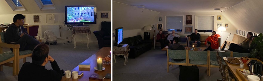گروهی از دوستان در گرینلند در جلسهٔ صدمین سالگرد درگذشت حضرت عبدالبهاء در حال تماشای فیلم «سرمشق عالمیان».
