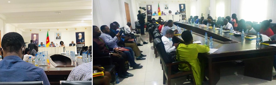 Journalists from nearly 40 media outlets gathered at a press conference held by the Bahá’í Office of External Affairs in Cameroon on the occasion of the centenary.
