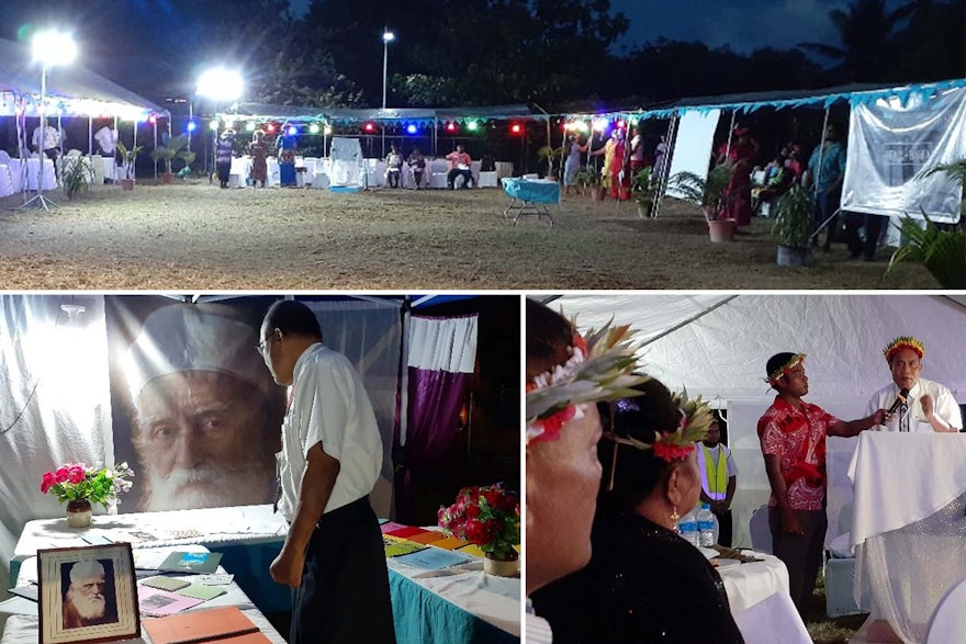 En este collage se ve al presidente de Kiribati, Taneti Mamau, pronunciando un discurso en la reunión (abajo a la derecha).