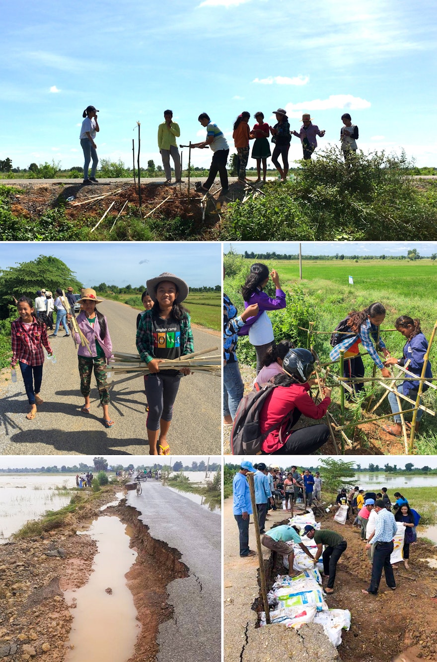 En Camboya, las acciones de los jóvenes adolescentes para mejorar la calidad del aire y resguardarse del calor tuvieron el beneficio añadido de evitar que un tramo de carretera se erosionara cuando se produjeron las inundaciones.