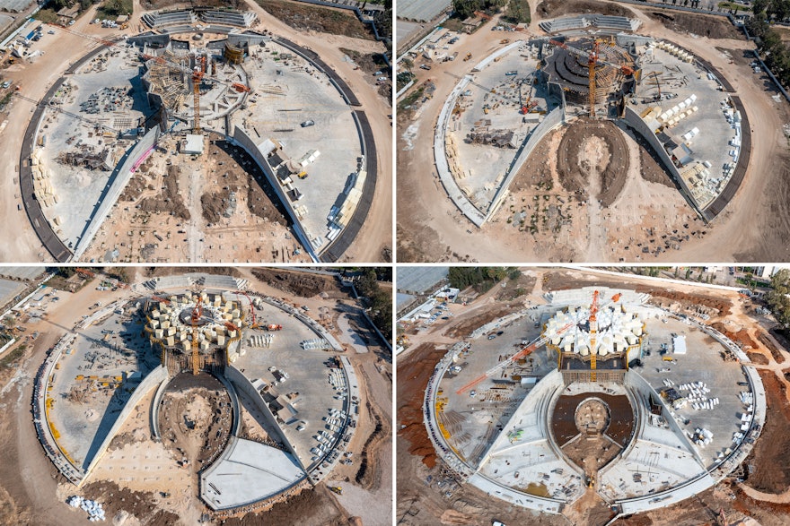 These snapshots from the past year show aspects of the progress on the construction of the Shrine.