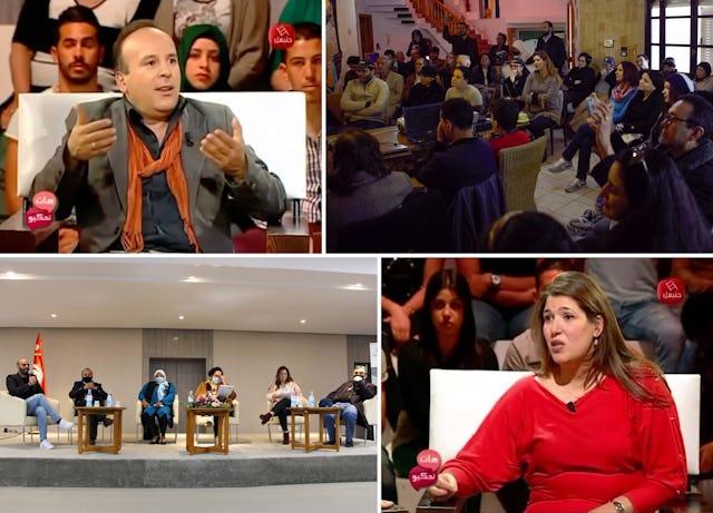 Des membres du Bureau bahá’í des affaires extérieures de Tunisie participant à divers forums sur différents discours de société, notamment l’égalité entre les femmes et les hommes, la justice sociale et la coexistence.