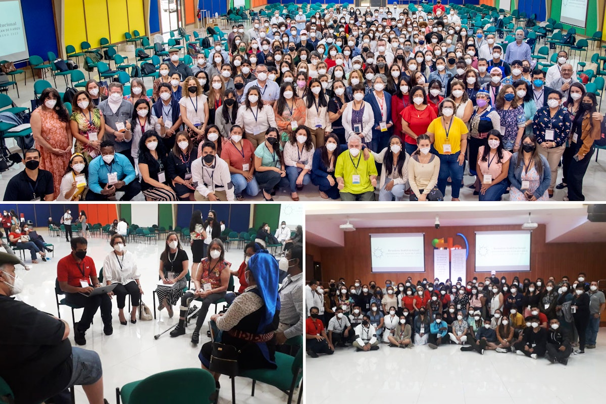 A gathering in Ecuador, pictured here, brought together over 200 representatives of Bahá’í institutions from Argentina, Bolivia, Chile, the Dominican Republic, Ecuador, Paraguay, Peru, Puerto Rico, and Uruguay.
