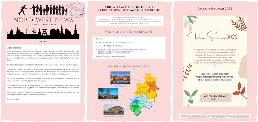 Bahá’ís in north-western Germany have prepared a newsletter inviting friends and neighbors to the conferences that will soon be taking place in their region.