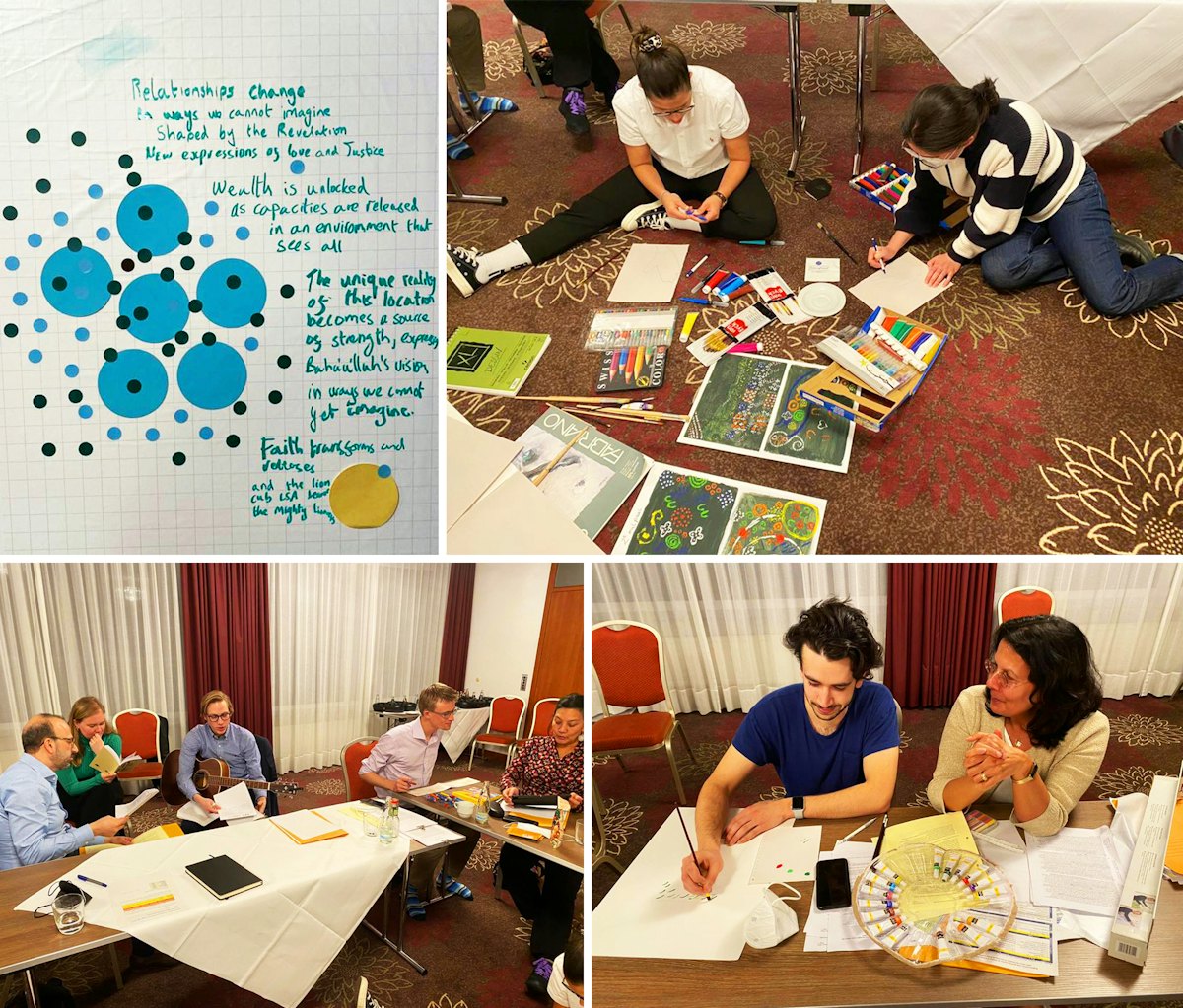 The gathering in Germany featured sessions that allowed participants to express concepts and ideas from their discussions through artistic pieces. Seen here are representatives of the Bahá’ís of the Netherlands.