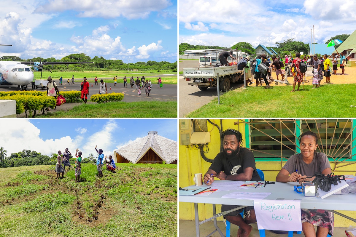 Seen here are members of Bahá’í institutions from communities across Vanuatu arriving on the Island of Tanna to consult about the needs of their society and plan for upcoming conferences in that country.