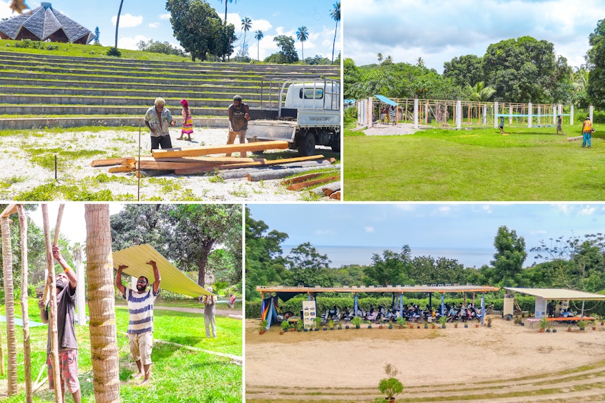 The Bahá’ís of Tanna, Vanuatu, constructed a meeting space for the national gathering on the grounds of the newly opened Bahá’í House of Worship.