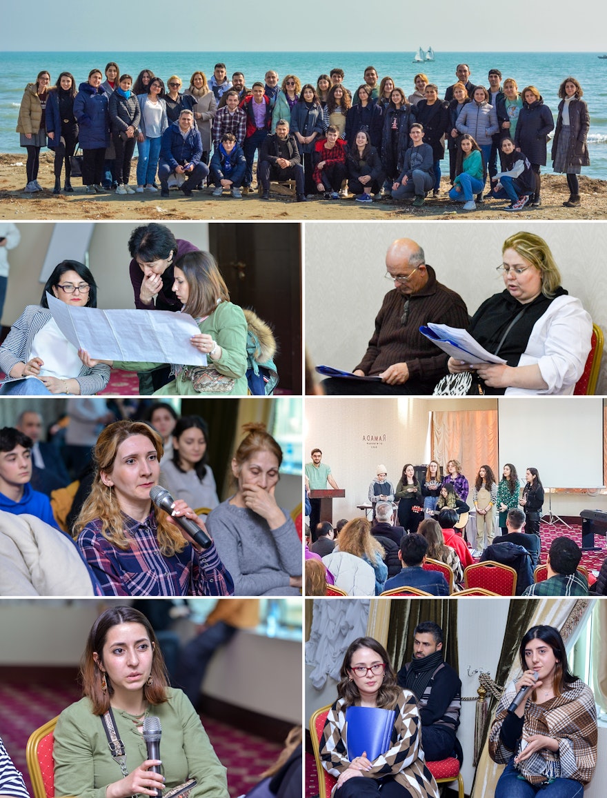 Pictured here are participants at a local gathering in Azerbaijan. Some of the themes of discussion included building a future founded on the oneness of humanity, moral education, and living one’s life for the common good.