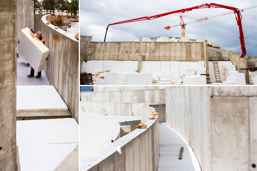 The north and south plaza garden planters have been built and are now being backfilled with reused EPS from other parts of the site.