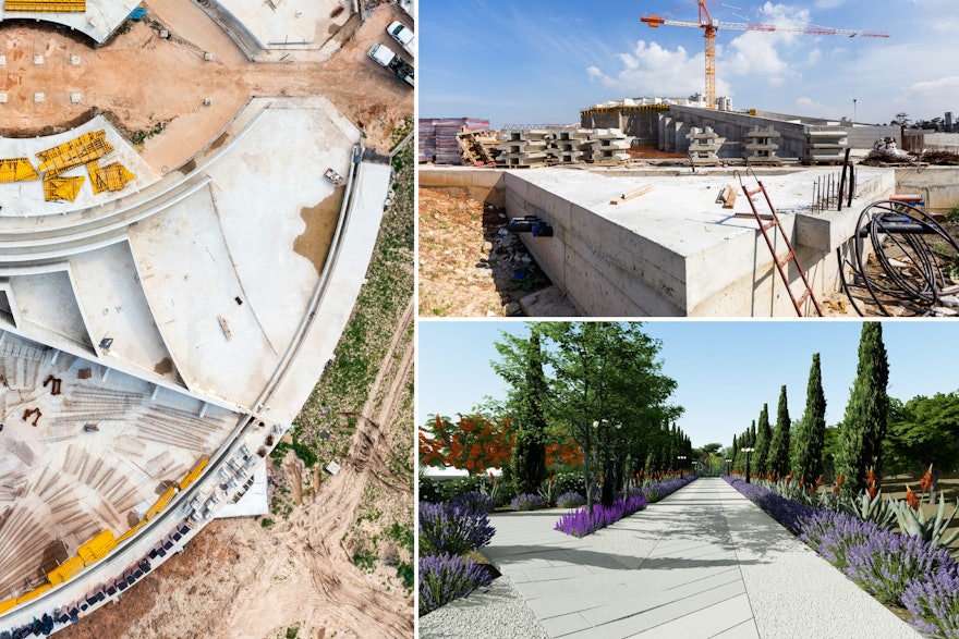 Platforms have been created at several points along the garden paths, where benches and fountains will be installed to provide visitors with an opportunity to pause for quiet contemplation.