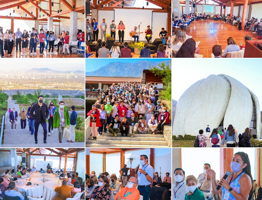 Participants à une récente conférence qui s’est tenue pendant trois jours sur le site de la maison d’adoration bahá’íe à Santiago, au Chili, pour discuter des efforts de construction des communautés dans leur pays.