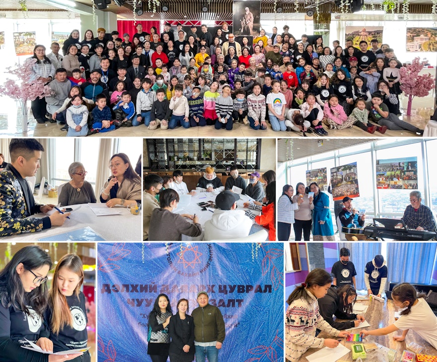 شرکت‌کنندگانی از همۀ سنین در این گردهمایی محلی در اولان‌باتار مغولستان، شرکت کردند.