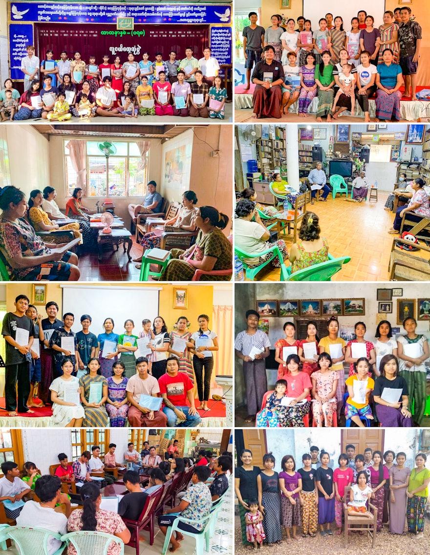 Pictured here are several local gatherings held in Myanmar.