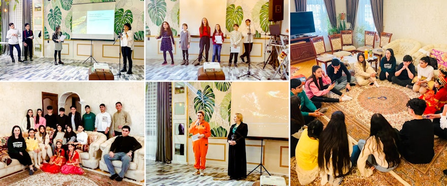 Pictured here are a series of events in Azerbaijan attended by children, youth, and adults.