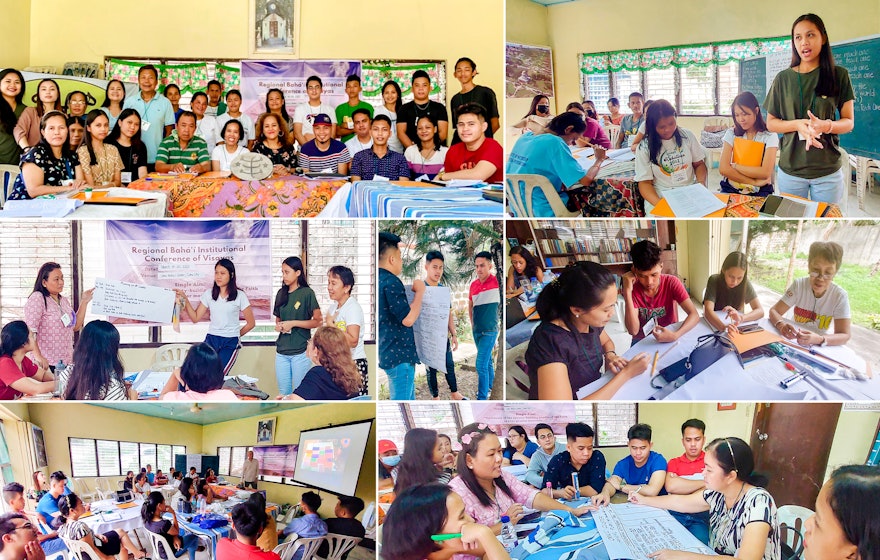 Shown here is a regional gathering in Visayas, Philippines, which brought together representatives of Bahá’í institutions in that region.