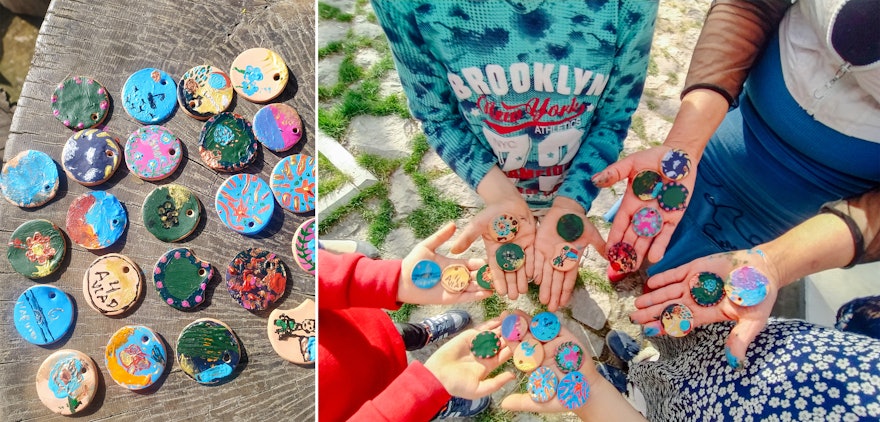 At a conference in Armenia, participants decorated clay pendants based on the various themes of the gathering, including oneness, family, fostering peaceful communities, and moral education.