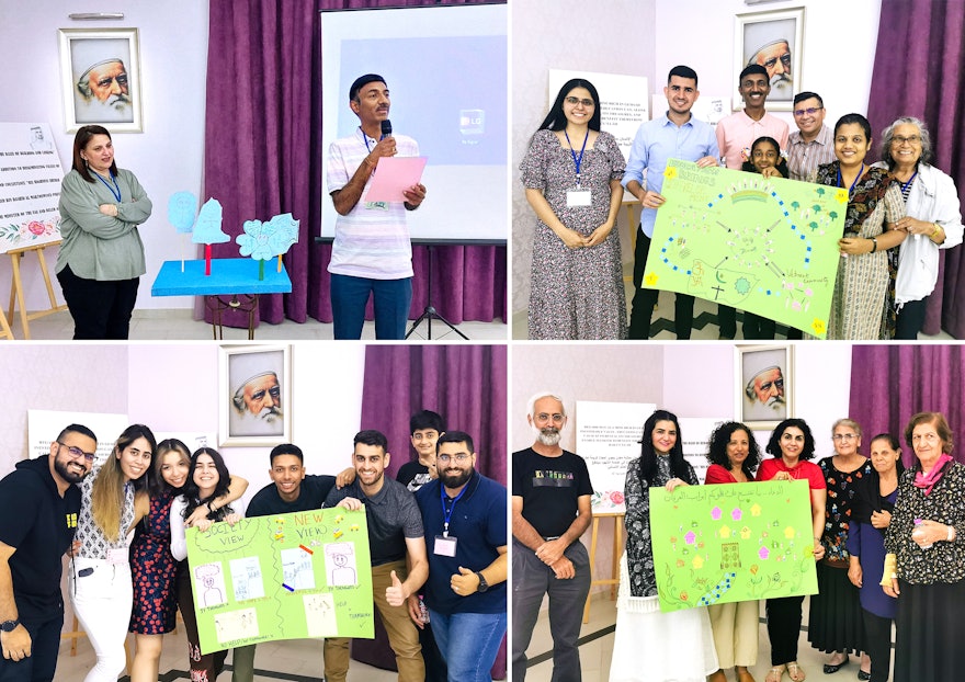 In response to the question “What would you like to see in your neighborhood?”, participants at a gathering in the United Arab Emirates created collective artistic pieces on themes such as Bahá’u’lláh’s vision for a peaceful world and service to humanity.