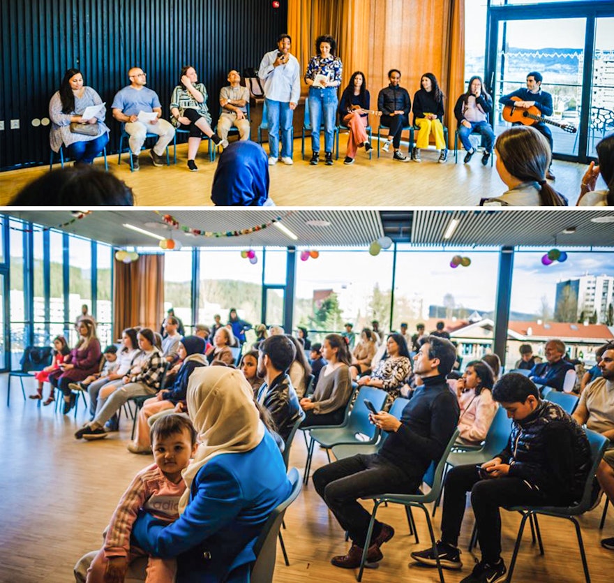 Participants à une conférence de quartier à Drammen, en Norvège.