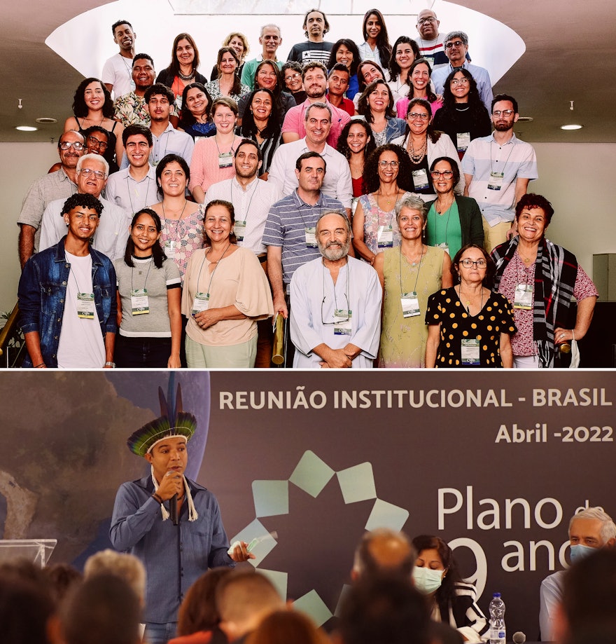 Pictured here are representatives of Baháʼí institutions at a gathering in São Paulo, Brazil.
