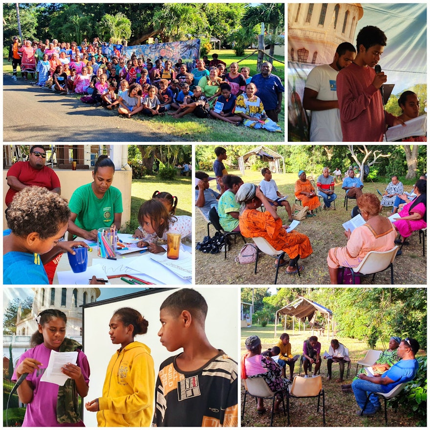 Participants à un rassemblement dans la région de Gatope, en Nouvelle-Calédonie. Lors de la conférence, les jeunes ont parlé de leurs expériences en tant qu’enseignants de cours d’éducation morale pour enfants et de la manière dont ces activités contribuent à renforcer les capacités de la prochaine génération à servir leur société.