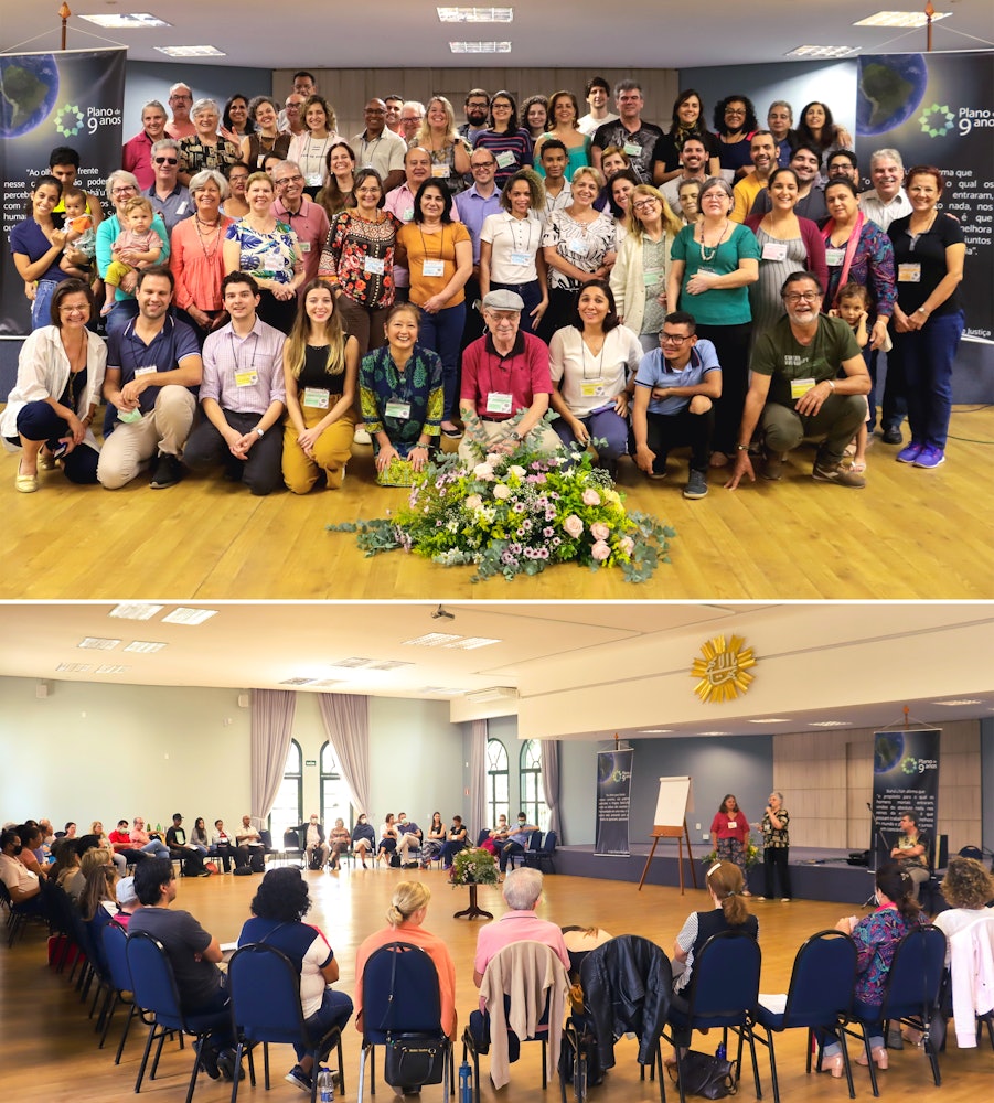 Pictured here are representatives of Baháʼí institutions at a gathering in Mogi Mirim, Brazil.