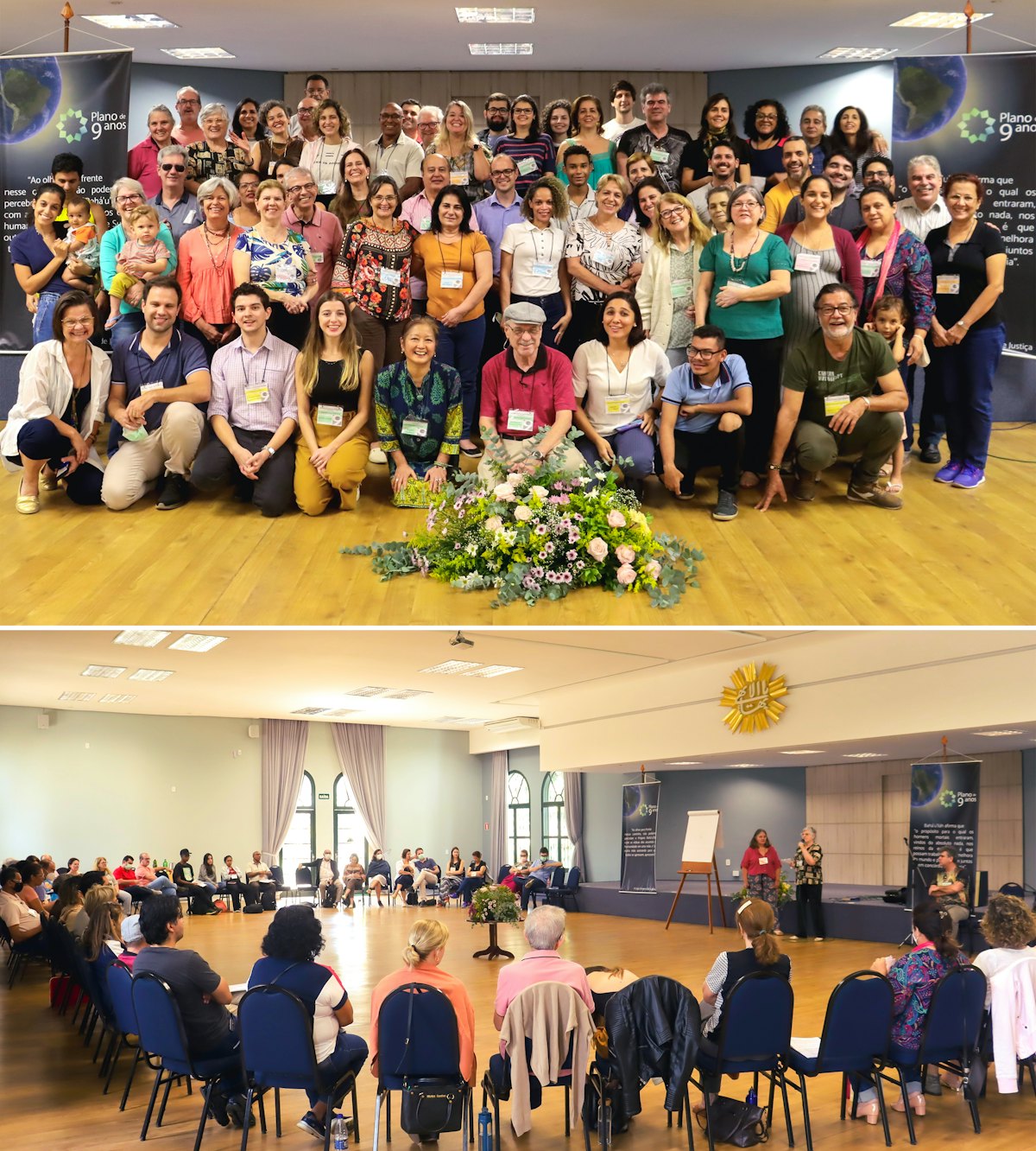 Représentants d’institutions bahá’íes lors d’un rassemblement à Mogi Mirim, au Brésil.