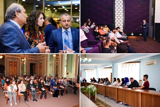 این عکس نشست‌های بحث و گفتگوی مختلفی را نشان می‌دهد که توسط بهائیان آذربایجان برای پرداختن به مسائل مهم کشورشان از جمله برابری زن و مرد و انسجام اجتماعی برگزار شده است.