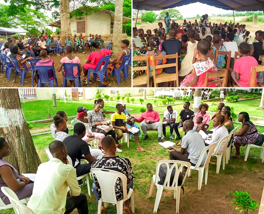 Pictured here are gatherings in the cities of Guaye and Abidjan in the Ivory Coast, which saw chiefs and officials attending.