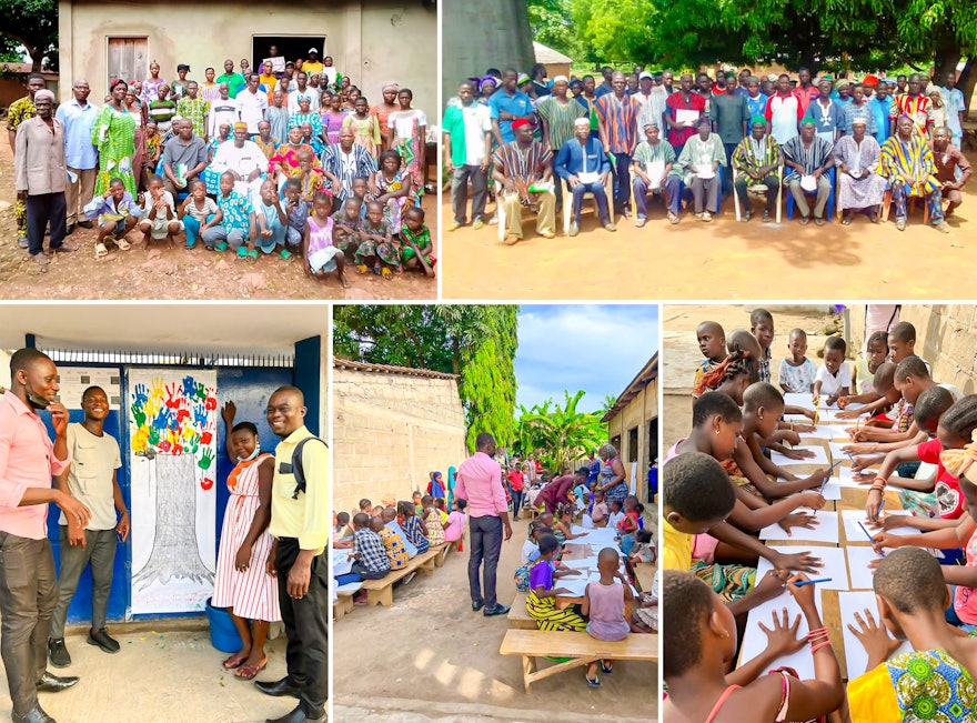 Pictured here are some of the many conferences held throughout Togo. At a conference in Naware (top right), some 24 village chiefs attended the gathering of some 100 participants.