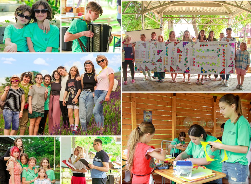 Pictured here are some of the youth who participated at a conference in Moldova. One of the activities included a collective art project inspired by a traditional moldovan carpet, which was titled a ‘carpet of unity’ (top right).