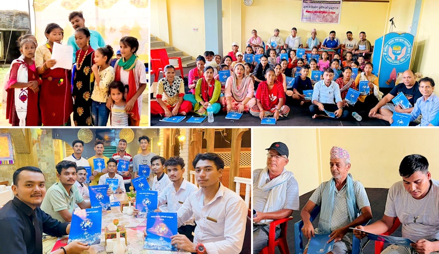 Seen here are some of the conferences and smaller gatherings in the districts of Bardaght and Bardiya in the Province of Lumbini, Nepal. Government officials attended one of the conferences in Bardiya.