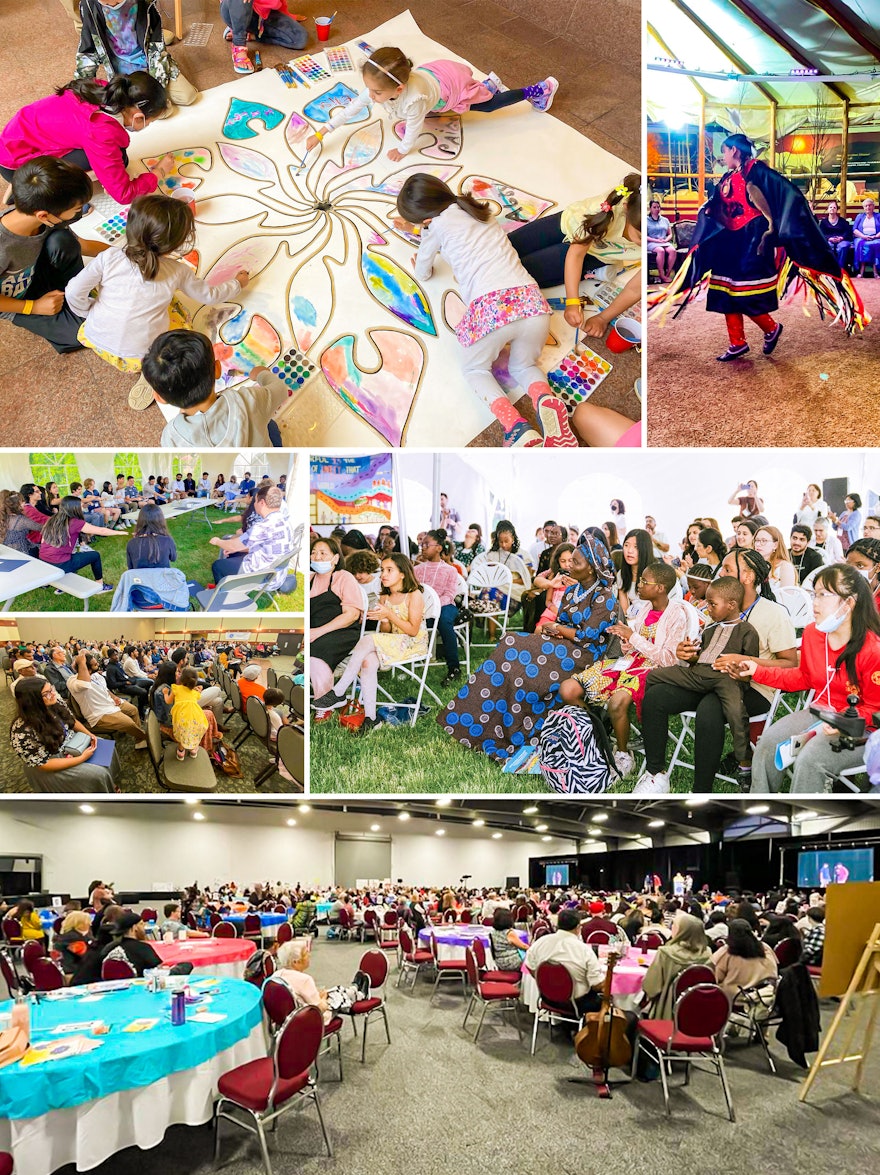 In a conference in Uashat-Maliotenam, an indigenous Innu community in Quebec, Canada, the children painted a large nine-pointed star, which is a symbol of the Bahá’í Faith. The gathering also featured traditional dance.