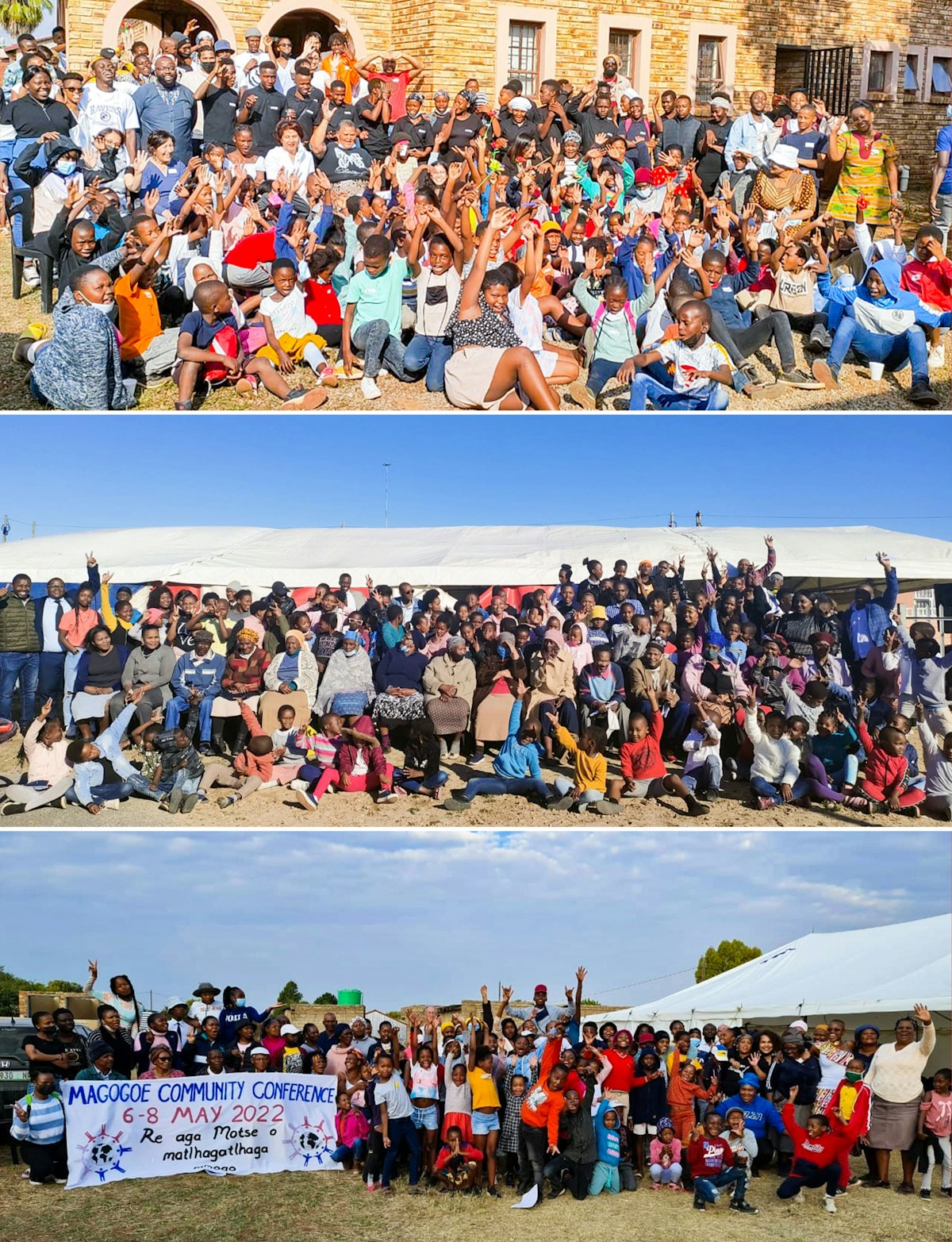 Pictured here are local conferences in Nellmapius, Khayelitsha, and Mogogoe, South Africa.