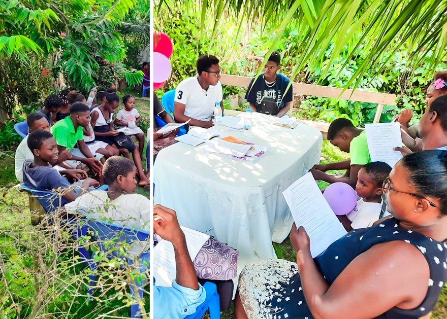 Pictured here is a gathering in Santa Rita, Sao Tome and Principe.