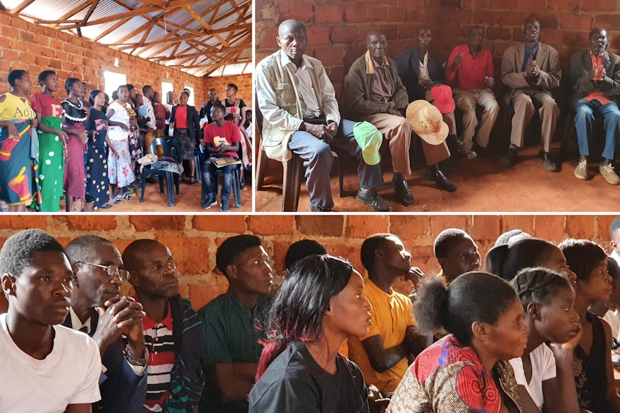 Вожди деревень (вверху справа) сыграли важную роль в обсуждениях, поделившись своими озарениями и наблюдениями о положительном влиянии образовательных программ бахаи на молодежь Катуйолы.