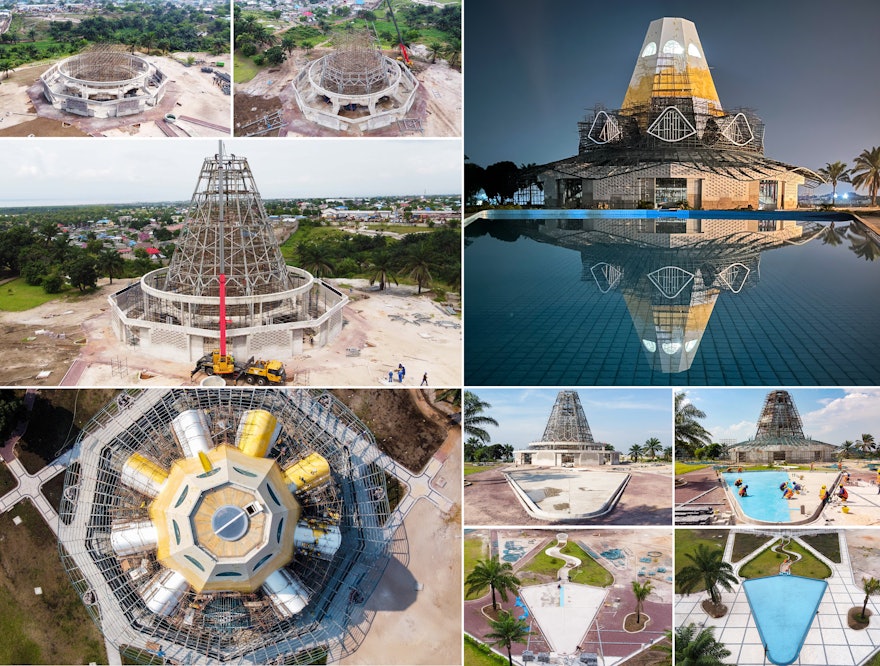 Construction of the Bahá’í House of Worship in the Democratic Republic of the Congo continued to advance, including the completion of steel superstructure for the dome.