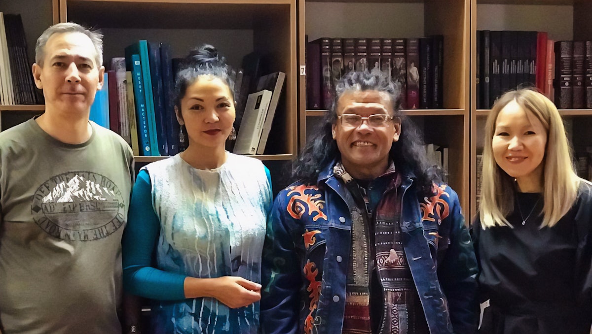 From left to right: Timur Chekparbayev of the Bahá’í Office of Public Affairs in Kazakhstan; Nataliya Bazhenova, painter and art teacher at the Kasteev Museum; Aziz Zairov, filmmaker; Lyazzat Yangaliyeva of the Office.