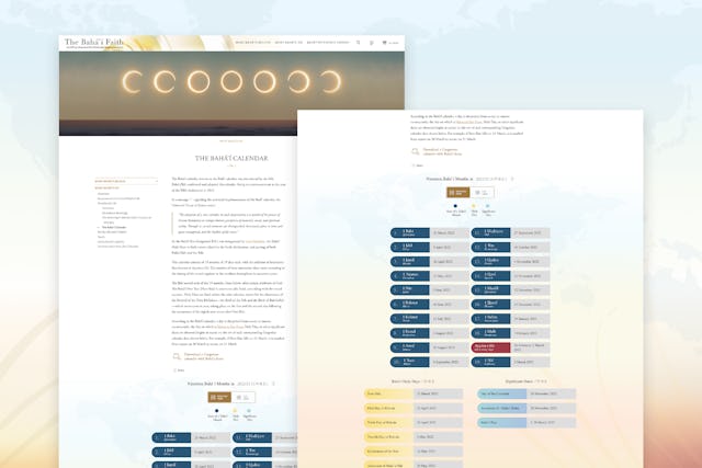 The new section on Bahai.org features an overview of the Bahá’í calendar and a list of significant Bahá’í dates alongside their corresponding Gregorian dates.
