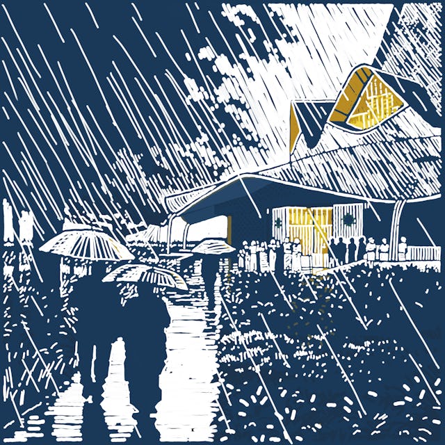 Una ilustración con el título «Lluvia copiosa», que sirvió de inspiración al diseño de la Casa de Adoración bahá’í de la RDC.