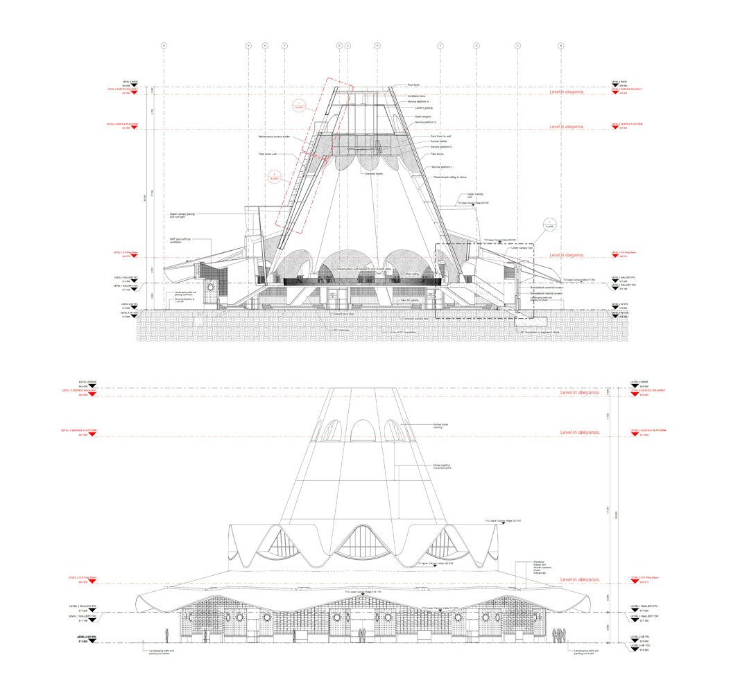 طرح‌هایی از نمای داخلی و خارجی معبد.