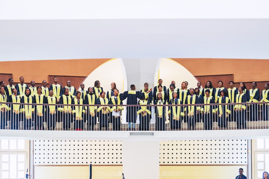 The devotional program inside the temple included performance by several choirs that sang Bahá’í prayers and writings put to music.