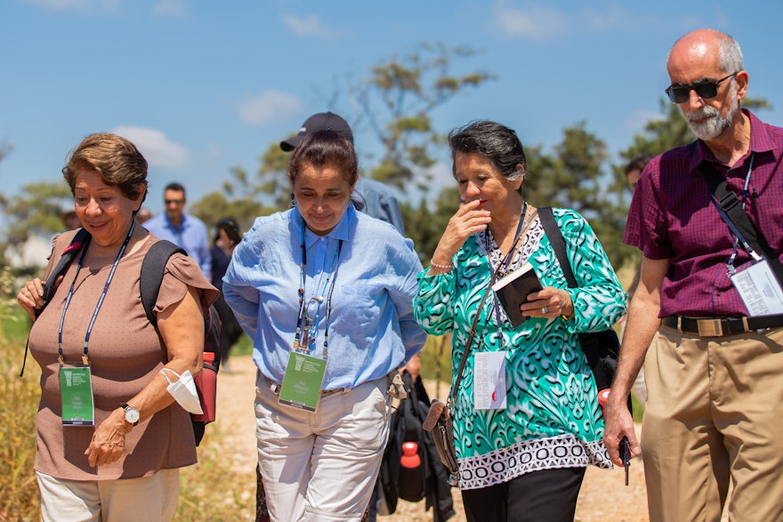 Delegates from Central America during their visit to the construction site for the Shrine of ʻAbdu'l-Bahá.