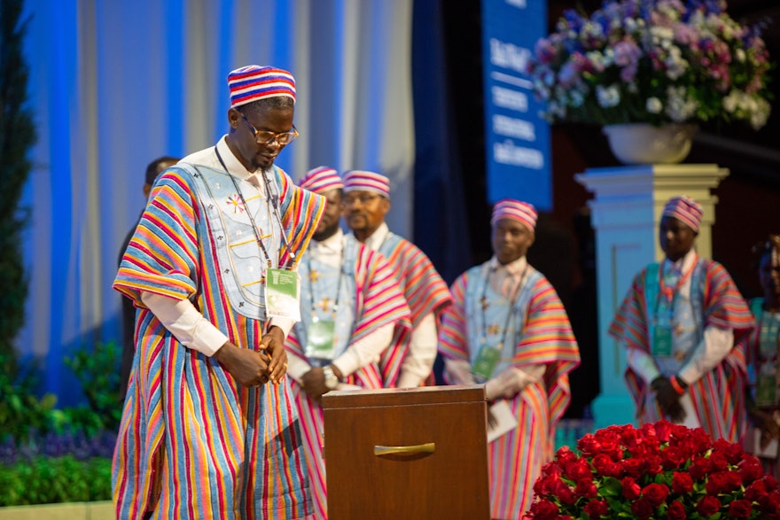 Delegates from Liberia cast their ballots for the election of the Universal House of Justice.