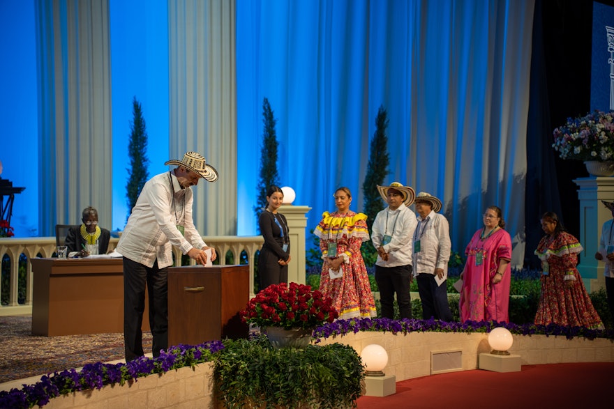 Delegates from Colombia cast their ballots for the election of the Universal House of Justice.