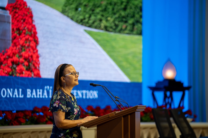 Holly Woodard, Counsellor Member of the International Teaching Centre, opened the proceedings with some remarks this morning.